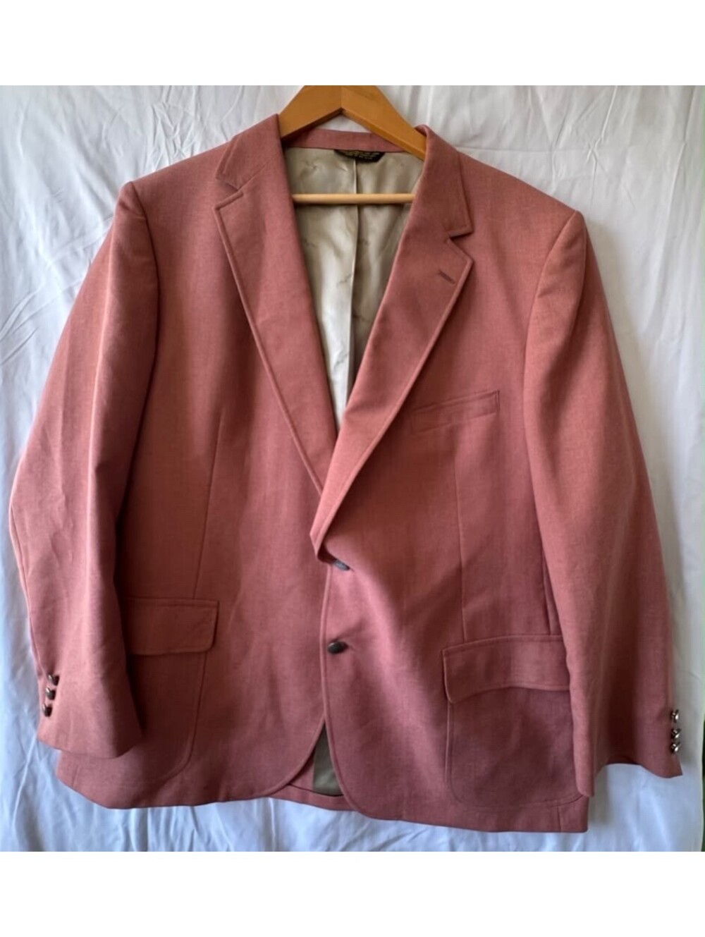 Sansabelt Blazer Mens Pink Salmon 70s Vintage Sport Coat Patch Pocket